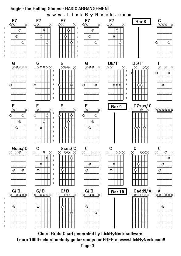 Chord Grids Chart of chord melody fingerstyle guitar song-Angie -The Rolling Stones - BASIC ARRANGEMENT,generated by LickByNeck software.